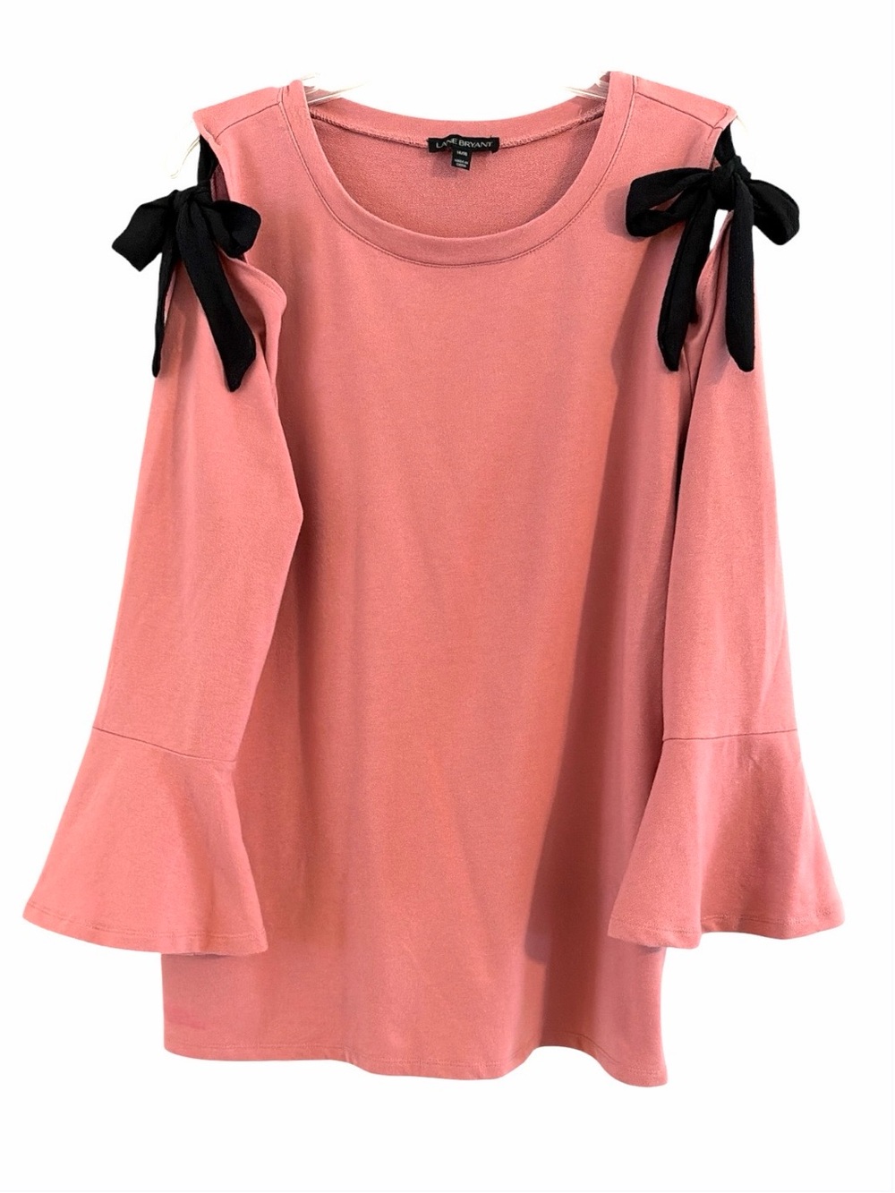 Lane Bryant Blush Pink Cold-Shoulder Black Tie Bows Fluted Sleeve 14/16